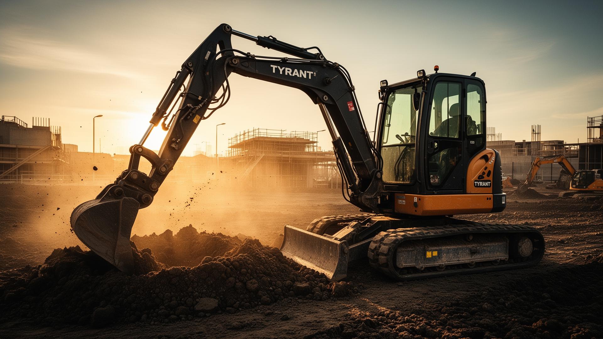 TYRANT mini excavator digging on a construction site